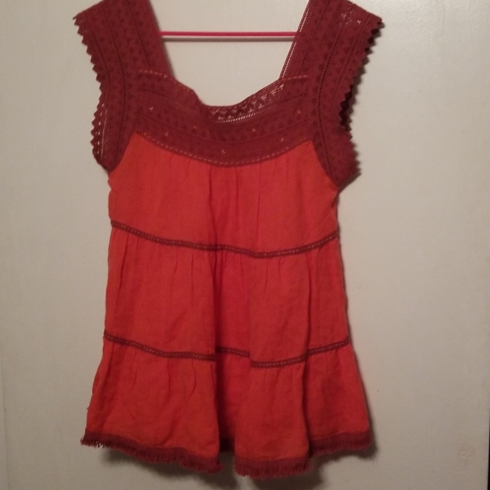 Free People orange rust tank lace crochet
